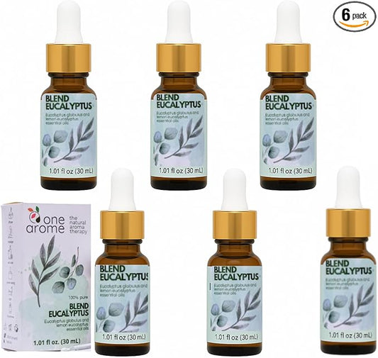 Dual Eucalyptus Essential Oil Blends by One Arome – Eucalyptus Oil (Corymbia Citriodora - Lemon & Eucalyptus Globulus) | Oil for Diffusers, Massage (Dilute) & DIY (Pack of 6 × 1.0 fl oz Each)