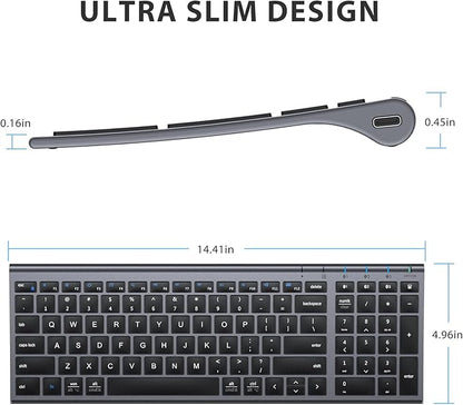 iClever BK10 Bluetooth Keyboard, Wireless Rechargeable Ultra-Slim Keyboard with Long Battery Life, Compatible with iOS, Android, Windows, Mac for iPad, Tablet, Laptop, PC, Phone (Gray Black)