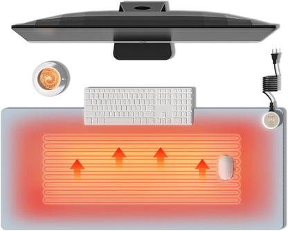 Heated Mouse Pad Hand Warmers, Electric Warm Office Desk Mat, 31.5" x 13", 3 Control Levels Temperature 3 Hours Auto Shut-Off, Suitable for Home/Offices Computer Keyboard Pads (Blue)