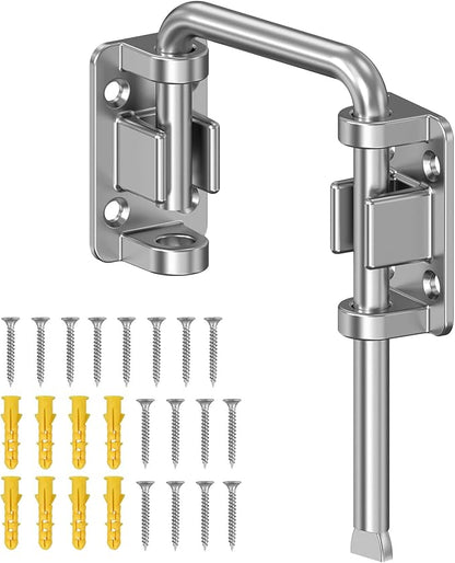Sliding Door Loop Lock, 90/180 Degree Stainless Steel Patio Door Latch for Sliding Barn/Single/Double Opening Gate, Shed, Closet, Window, Fence - Home Security Loop Latch (Silver-1PC)