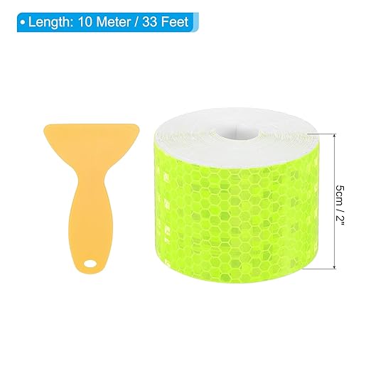 PATIKIL 2 Inch x 33 ft Reflective Tape, 1 Roll Waterproof Self Adhesive High Visibility Caution Warning Safety Tape Reflector with Scraper for Trucks Trailers Cars, Bright Green