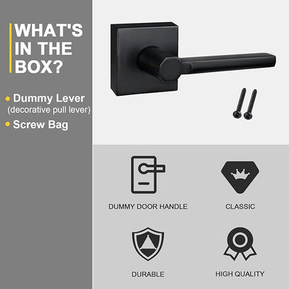 5 Pack Dummy Door Levers in Matte Black, Heavy Duty Interior Handle Lock for Closet Pantry, Non-Turning, Single Sided, Reversible for Left/Right Hand