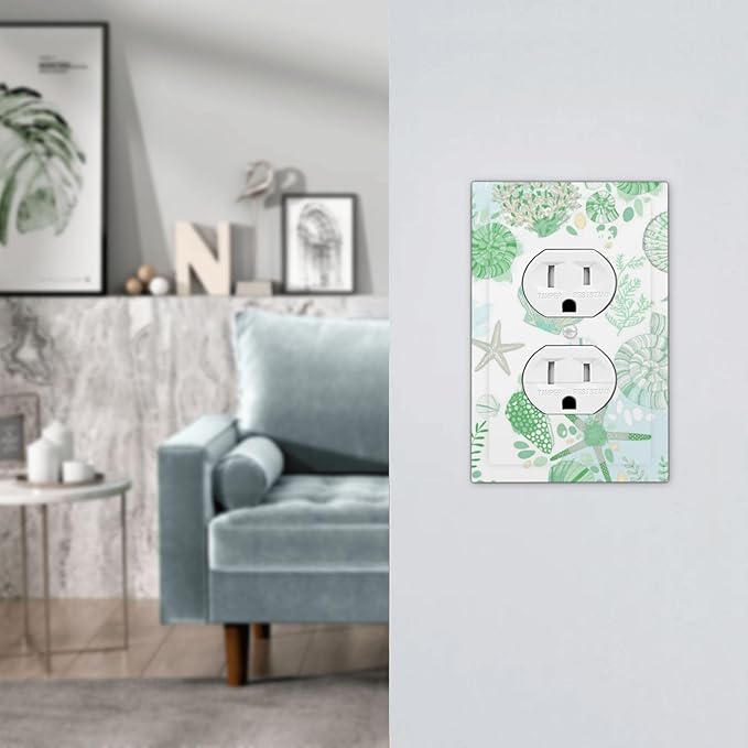 Beach Nautical Starfish Scallop Coral Conch Outlet Covers 1 Gang Duplex Light Switch Cover Decorative Switch Plates Electrical Receptacle Faceplate Wall Plate for Bathroom Home Decor