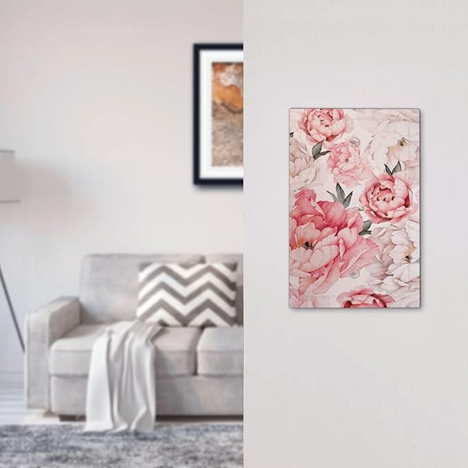 Decorative Light Switch Plate Covers Ink Pink Peony Flower Rustic Floral 1 Gang No Device Single Blank Outlet Covers Wall Plate Light Switch Cover Plate for Home Bedroom Decor