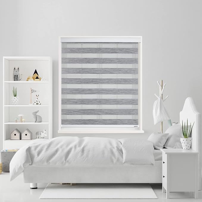 Shadesu Custom Cut Size Cordless Zebra Blinds for Windows (Grey Color) (Maximum Height 72") (Width 79")