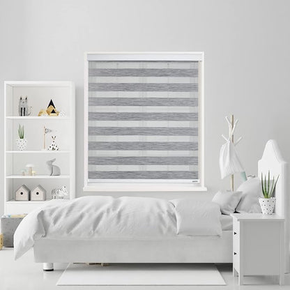 Shadesu Custom Cut Size Cordless Zebra Blinds for Windows (Grey Color) (Maximum Height 72") (Width 79")