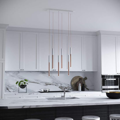 ALTAIR 6 Mini Pendant Lighting White-Copper - LED Hanging Light Fixture for Kitchen Island, Bar, Foyer - Cluster Pendants - Dimmable, Adjustable Wire, Lamp Bulb Included
