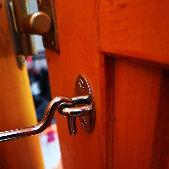 4 Pack Barn Door Latch Door Lock Hardware, Sliding Door Lock Eye Hook Latch with Screws, Rust-Resistant Metal Gate Latch, Privacy Hooks Latch for Inside Door, Wooden Fence