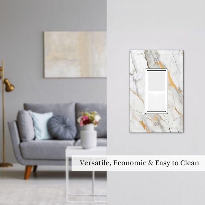 Decorative Outlet Covers Marbling Style White Background Gold Gray Stripes 1 Gang Single Rocker Light Switch Cover Plate Wall Plates Gfci Faceplate For Bathroom Kitchen Decor