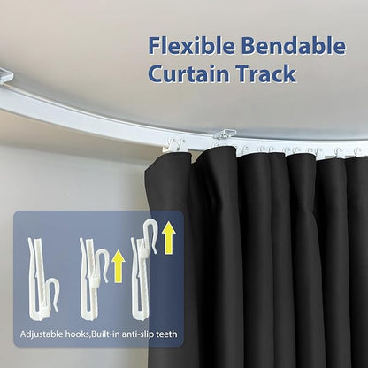 Room Divider Ceiling Mounted Curtains Track Sets Extra Wide Blackout Curtain Flexible Tracks for Bedroom Privacy Partition Separator,1 Panel Black Drape and White Rail, W15 x H10ft