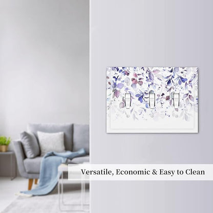 Purple Eucalyptus Watercolor Floral Rustic Leaf Decorative Switch Plates 3 Gang Wall Plate Triple Toggle Light Switch Cover Faceplate Electrical Wall Panels for Farmhouse Home Decor