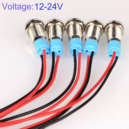 5pcs 8mm LED Metal Indicator Light AC/DC 12-24V Waterproof Signal Lamp Pilot Dash Directional with Wire(Red)