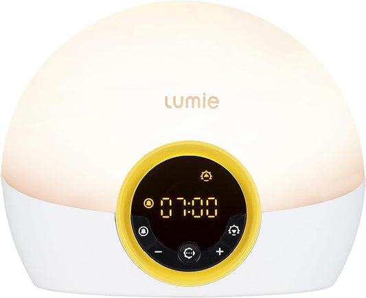 Lumie Bodyclock Rise 100 - LED Wake-Up Light Alarm Clock with Realistic Sunrise and Sunset, Dimmable, White/Yellow