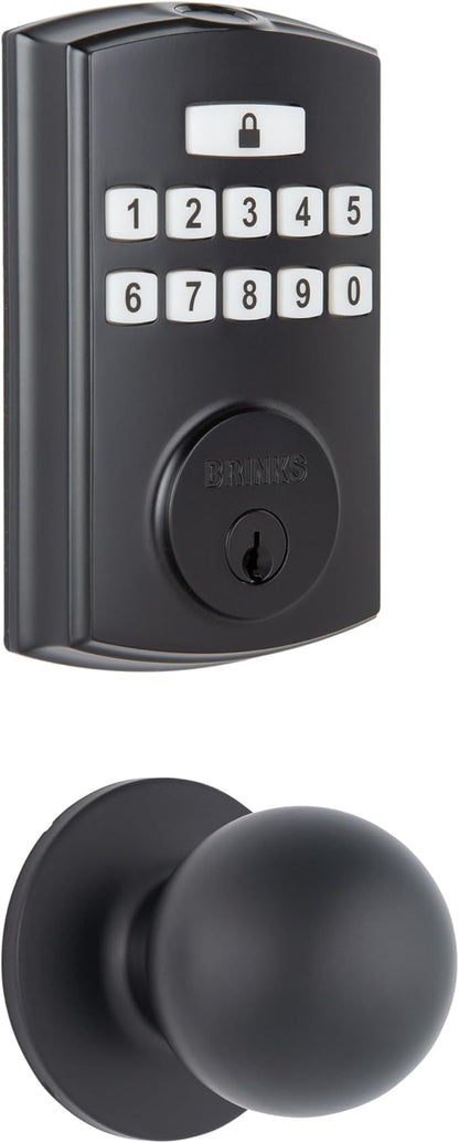BRINKS Security Door Locks, High-Security Keyless Entry, Smart Electronic Door Lock with Deadbolt, Up to 50 Codes, Automatic Locking (Deadbolt & Passage Knob, Matte Black)