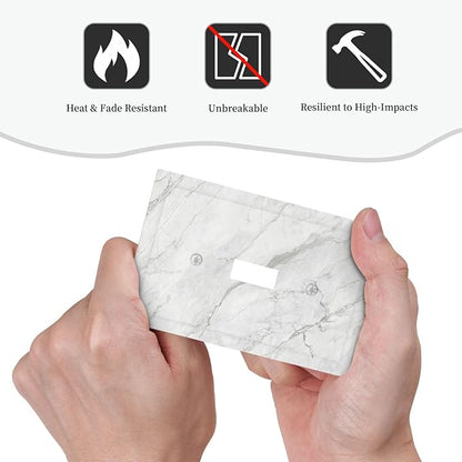 Decorative Light Switch Cover Marble Granite White And Grey 1 Gang Single Toggle Decorator Outlet Wall Plate Device Electrical Faceplate Switchplates for Home Bedroom Decor