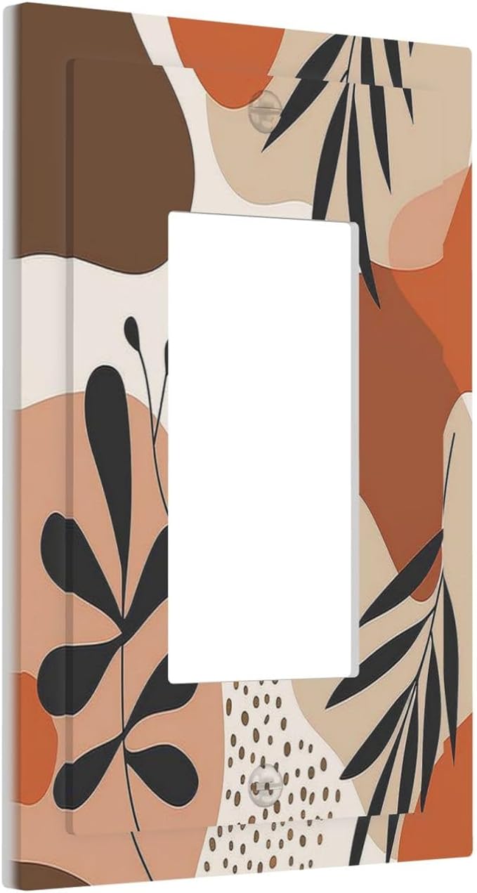 Decorative Outlet Covers Boho Botanical Orange Green Beige Minimalist 1 Gang Single Rocker Light Switch Cover Plate Wall Plates GFCI Faceplate for Bedroom living Room Decor