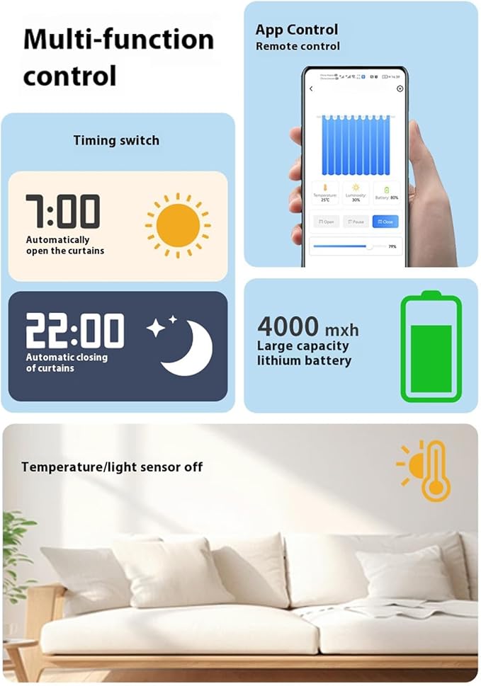Garosa Smart Curtain Motor, WiFi Electric Automatic Window Curtain Opener with Quiet Mode Below 25dB for Roman Rod T U Shape Tracks