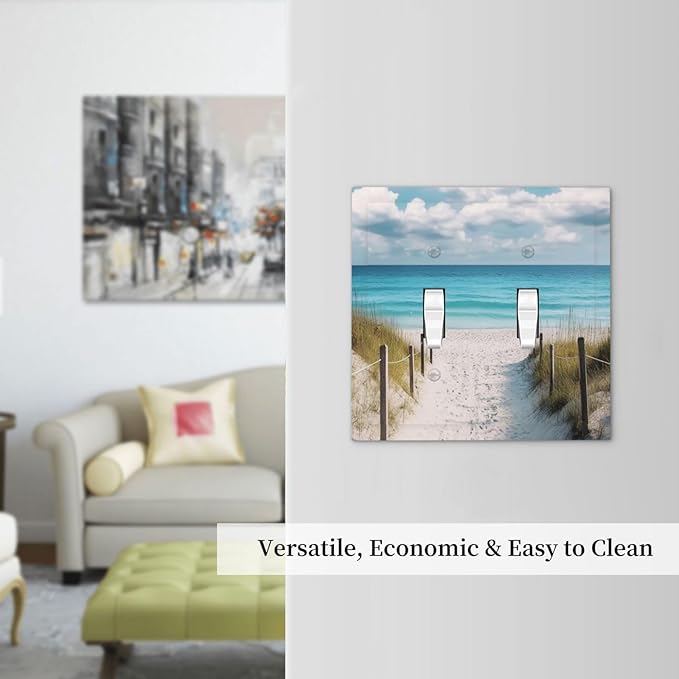 Decorative Light Switch Cover Plate Coastal Beach Ocean Seaside View 2 Gang Outlet Covers Double Toggle Wall Plates for Electrical Outlets Switch Plate Covers Faceplate for Bedroom Home Decor