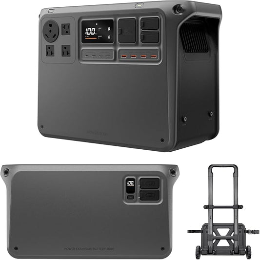 DJI Power 2000 Portable Power Station, Expansion Battery, 2048Wh LFP Battery, 3000W Stable Output, Expandable to 22,528Wh, Home Backup, RV, Off-Grid, Outdoor, Easy Transport