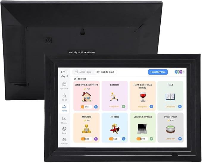 Mumusuki Photo Frame, 10.1 Inch WiFi Interactive Smart Family Planner Digital Picture Frame with APP for Home, Digital Calendar, Smart, Electronic Calendar