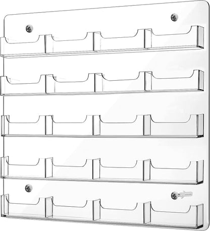 Hillban Acrylic Business Card Holder Wall Mount Clear Sticker Display Rack Multiple Card Holders Clear Acrylic Organizing Sticker Display Stand Pre Drilled(20 Pockets)