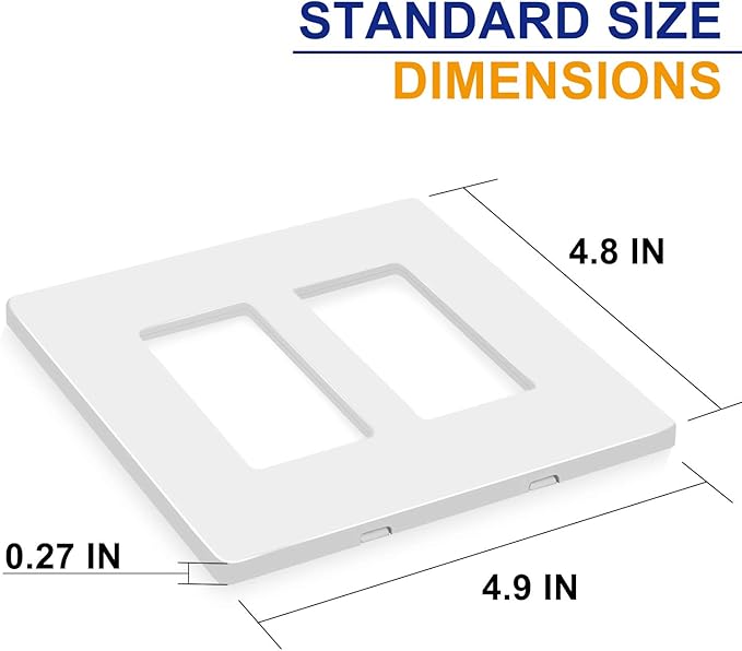 2-Gang Screwless Decorator Wall Plates, Child Safe Standard Size Outlet Cover, Unbreakable Polycarbonate Thermoplastic, Glossy White,20 Pack,UL Listed