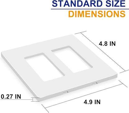 2-Gang Screwless Decorator Wall Plates, Child Safe Standard Size Outlet Cover, Unbreakable Polycarbonate Thermoplastic, Glossy White,5 Pack,UL Listed