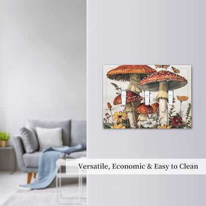Decorative Switch Plates Mushroom Forest Butterfly Wild Flower 3 Gang Wall Plate Triple Toggle Light Switch Cover Faceplate Electrical Wall Panels For Bed Room Living Room Decor
