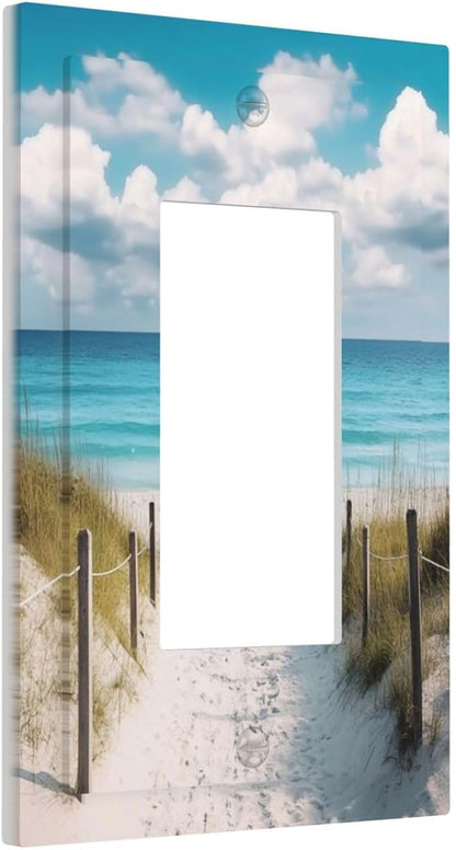 Decorative Outlet Covers Coastal Beach Ocean Seaside View 1 Gang Rocker Light Switch Cover Plate Single Wall Plates for Electrical Outlets Switch Plate Covers Faceplate for Bedroom Home Decor