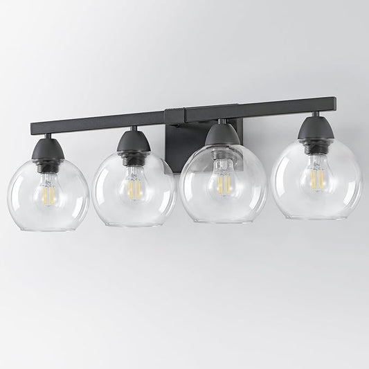 4-Light Bathroom Vanity Light, Matte Black Wall Sconce with Hand-Crafted Thick Glass Shades, High Transparency & Few Flaws, Perfect for Mirror, Bedroom, Hallway
