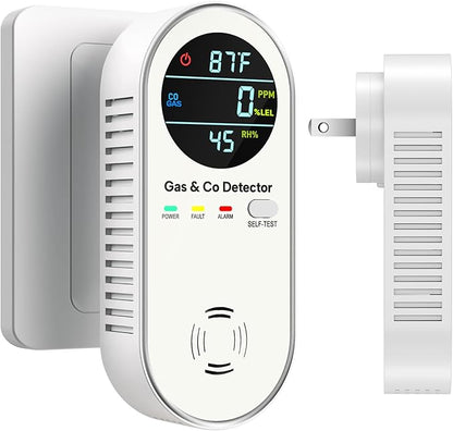 4-in-1 Upgraded Natural Gas Detector & Carbon Monoxide Detectors - Carbon Monoxide Detectors Plug in - Natural Gas, Propane, Co Detector, Temperature & Humidity Detectors for Home, RV (White)