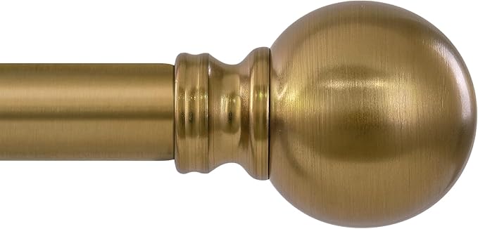 Warm Gold Long Curtain Rods for Windows 66 to 120 Inch 1" Diameter Adjustable Heavy Duty Brass Window Curtain Rod with Metal Finials for Living Room Bedroom Farmhouse Kitchen Outdoor