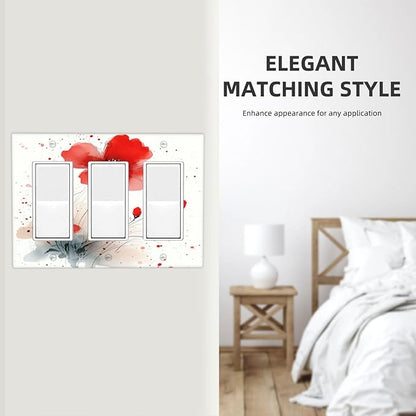 Vintage Watercolor Red Flowers Floral Light Switch Covers 3 Gang Rocker Decorative Triple Outlet Wall Plate Cover Electrical GFCI Switchplate for Bedroom Bathroom Decor