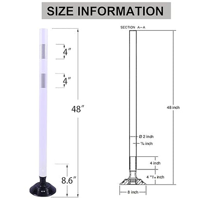 OrangeStar 8 Pack Delineator Post 48" White Traffic Delineator Cones with Fixable Base for Road Safety, Parking Lots