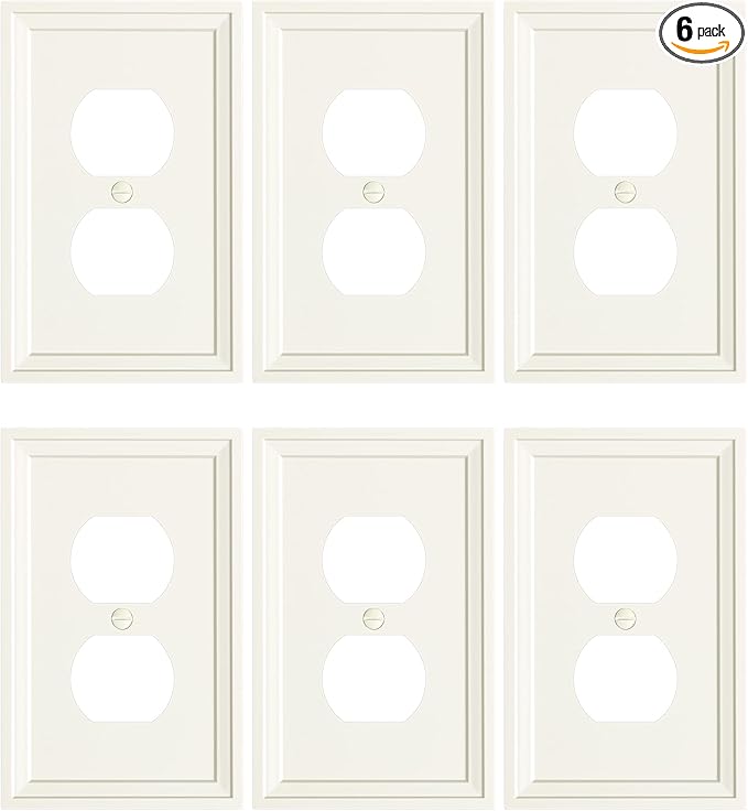 6-Pack Duplex Outlet Cover, Natural Bamboo Fiber Switch Plates and Outlet Covers, Light Almond Decorative Wall Plates for Electrical Outlets, 1 Gang Receptacle Cover, Corrosion Resistant