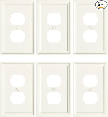 6-Pack Duplex Outlet Cover, Natural Bamboo Fiber Switch Plates and Outlet Covers, Light Almond Decorative Wall Plates for Electrical Outlets, 1 Gang Receptacle Cover, Corrosion Resistant