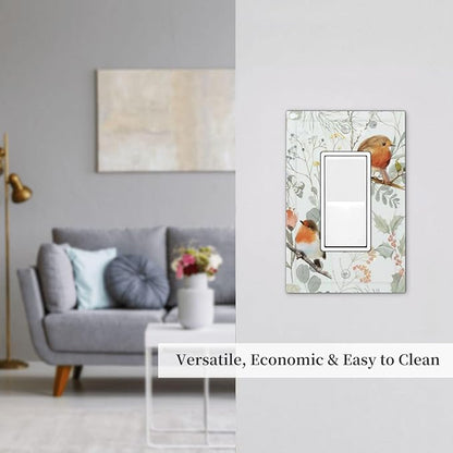 Decorative Outlet Covers Red Floral Berries Colorful Bird Plant 1 Gang Single Rocker Light Switch Cover Plate Wall Plates Gfci Faceplate For Bed Room Living Room Decor