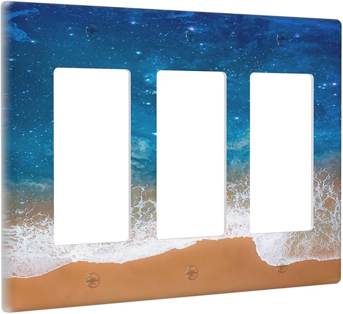 Blue Sea Ocean Beach Waves Triple Rocker Light Switch Covers 3 Gang Outlet Cover Wall Plates Decorative Switch Plates Electrical GFCI Faceplate Switchplate for Home Decor 4.49 X 6.38 IN