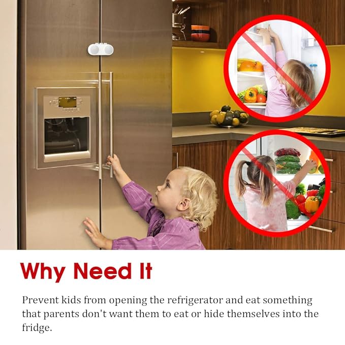 EUDEMON Baby Safety French Fridge Door Lock Freezer Refrigerator Lock Cabinet Cupboard Lock for Childproof & Pet Proofing Easy to Install no Tools Need or Drill (1 Pack,White)