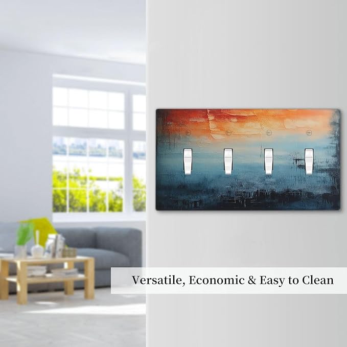 Light Switch Cover Plate Blue Orange Abstract Modern Minimalist Oil Painting Quad Toggle Wall Plates Decorative Switch Plates 4 Gang Outlet Covers Electrical Panel Cover Faceplate for Home 4.5 X 8 IN