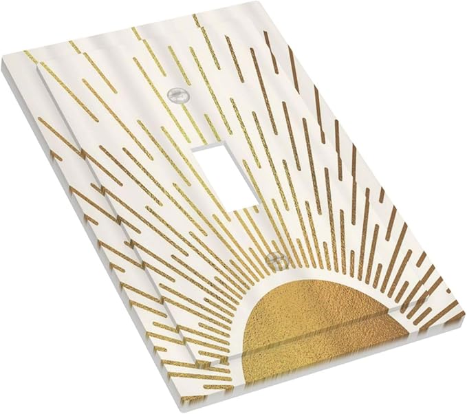 Decorative Light Switch Cover Plate Boho Mid Century Gold Sun Sunbeams 1 Gang Single Toggle Wall Plates for Electrical Outlets Outlet Covers Switch Plate Covers Faceplate for Bedroom Decor