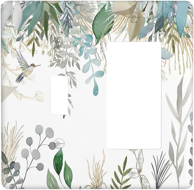 Green Tropical Palm Leaves Flower Plants Hummingbird Outlet Covers 1 Toggle 1 Rocker Combination Decorative Wall Plate Electrical Switch Plates Light Switch Cover Plate for Bed Room Living Room Decor