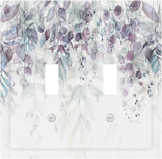 Hazy Leaves Ivy Nature Plants Eucalyptus Leave Decorative Switch Plates 2 Gang Double Toggle Outlet Light Switch Cover Wall Plate Electrical Faceplate for Bedroom Home Decor