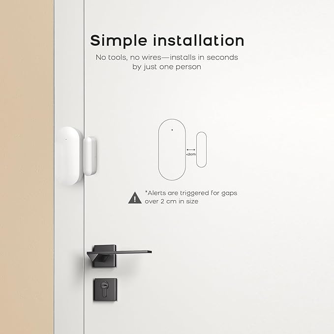 Door Alarm Window Sensors, Door Open Alarm Long Battery Life Wireless for Security Real-Time Notification WiFi Contact Sensor App Control No Monthly Fee, White (4-Pack)