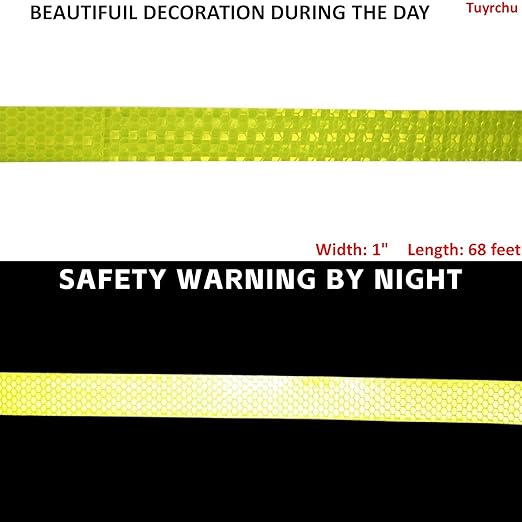 Fluorescent Yellow Reflective Tape Outdoor Waterproof 1 inch, High Visibility Warning Safety Industrial Marking Tape (68 feet)