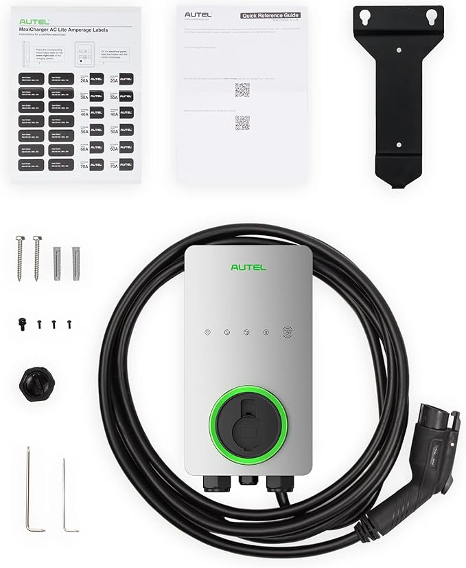 Autel Home Level 2 EV Charger up to 50Amp, 240V, Indoor/Outdoor Car Charging Station, Flexible 25-Foot Cable,Hardwired, Silver
