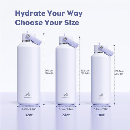 POWCAN 24 oz Slim Insulated Water Bottle: Leakproof, Lightweight, Cold for 24H, Double Walled Stainless Steel Water Bottle with Straw for Travel, Hiking, Biking, Sport, Outdoors (Lupine Haze)