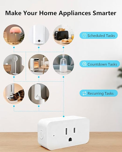 DAYBETTER Smart Plug 15A/1800W, Smart Plugs Compatible with Alexa and Google Home, 2.4GHz WiFi Bluetooth Alexa Smart Plugs, Smart Outlet with APP Control, Timer & Schedule, 4Pack