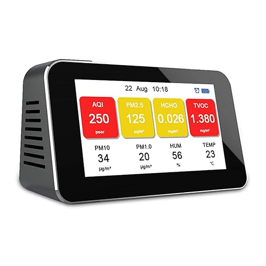 9 in 1 Air Quality Detector Smart Air Quality Monitor AQI, PM2.5, PM1.0, PM10, Formaldehyde (HCHO), TVOC, Temperature, Humidity, Time/Date/Alarm Multifunction