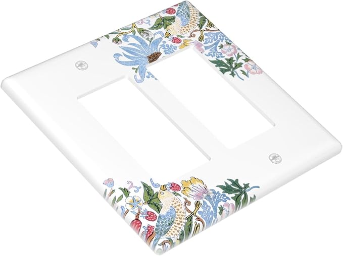 Decorative Outlet Covers Retro Morris Strawberry Rustic Plant Bird 2 Gang Wall Plate Double Rocker Two Switch Wall Cover Plate Jumbo Dual GFCI Faceplate for Bedroom Decor